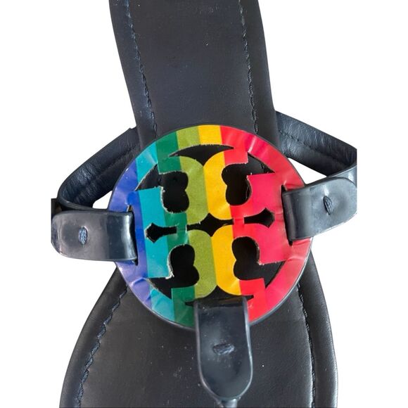 Rare‎ Tory Burch Miller Sandals – Rainbow Logo – Women’s Size 7 (Approx.) - Picture 3 of 6